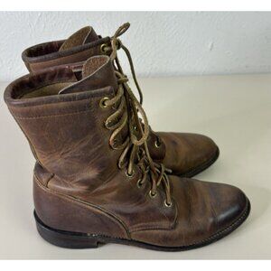 VTG Justin Size 5.5 Women USA Brown Leather Lace Up Cottagecore Boots EUC